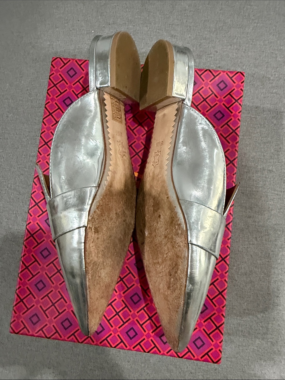 Tory Burch Metallic Silver Pointed Slip-On Mules - Picture 3 of 6